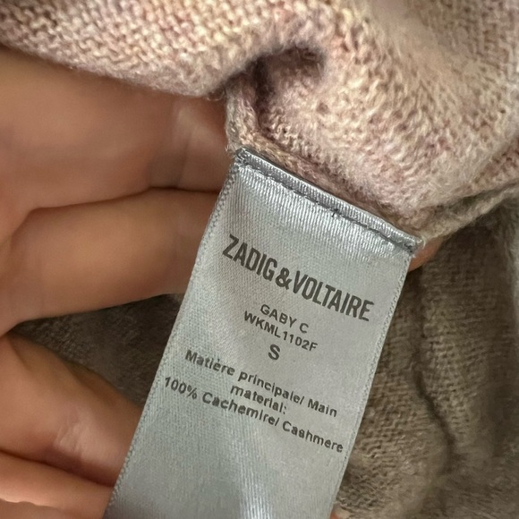 Zadig & Voltaire Gaby C 100% Cashmere Two-Tone Crew Sweater Peach Tan Size Small - Picture 4 of 5